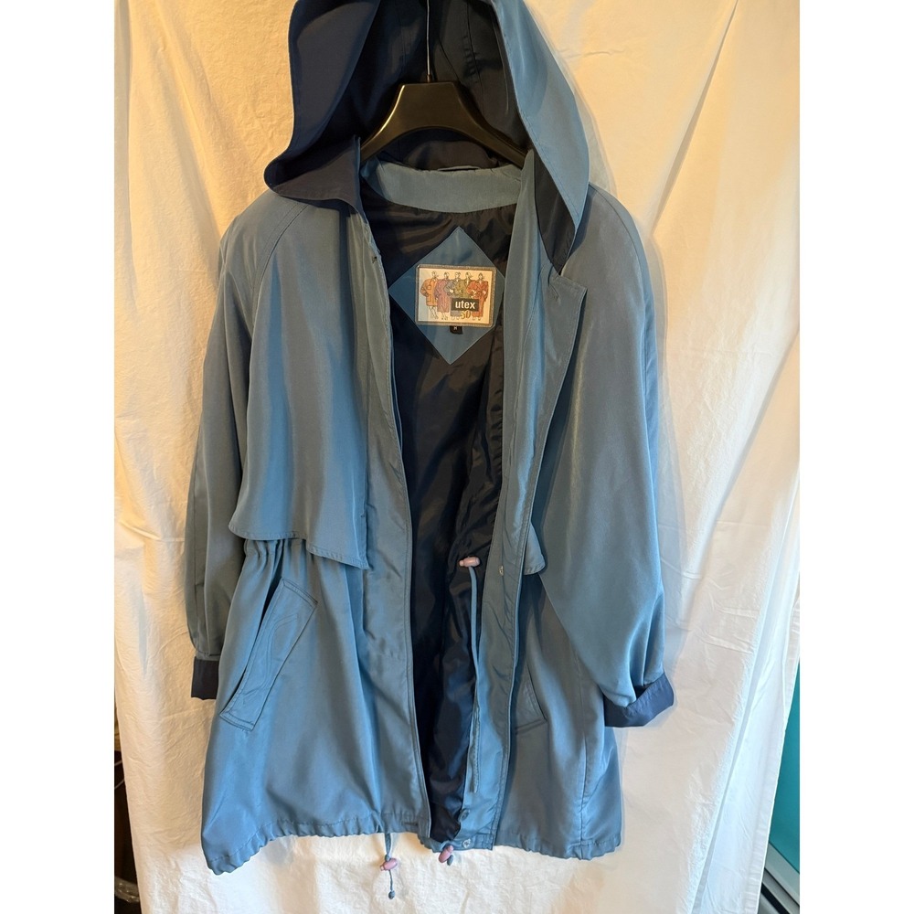 Vintage Utex 50th Anniversary Hooded Parka Jacket Blue Drawstring Waist Womens M